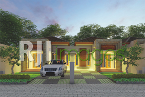 Contoh desain pembatas ruang dengan menggunakan tanaman perdu