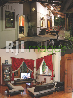 Fasad rumah bernuansa kolonial dengan sentuhan jawa klasik dan Ruang keluarga ya