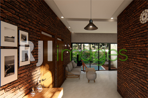 Perwujudan konsep yang terlihat dari penggunaan elemen bata ekspos