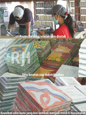 Proses finishing dan hasil jadi ubin keraton