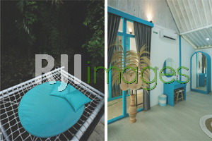 Spot bersantai di pinggir sungai dan Dekorasi serat alam hadirkan kesan tropis