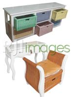 Buffet Rotan Pastel & Bench Single Rotan vintage dengan laci